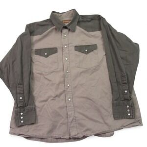 Forge Mens Pearl Snap Button Up Work Shirt XXL Tan Gray Western Color Block